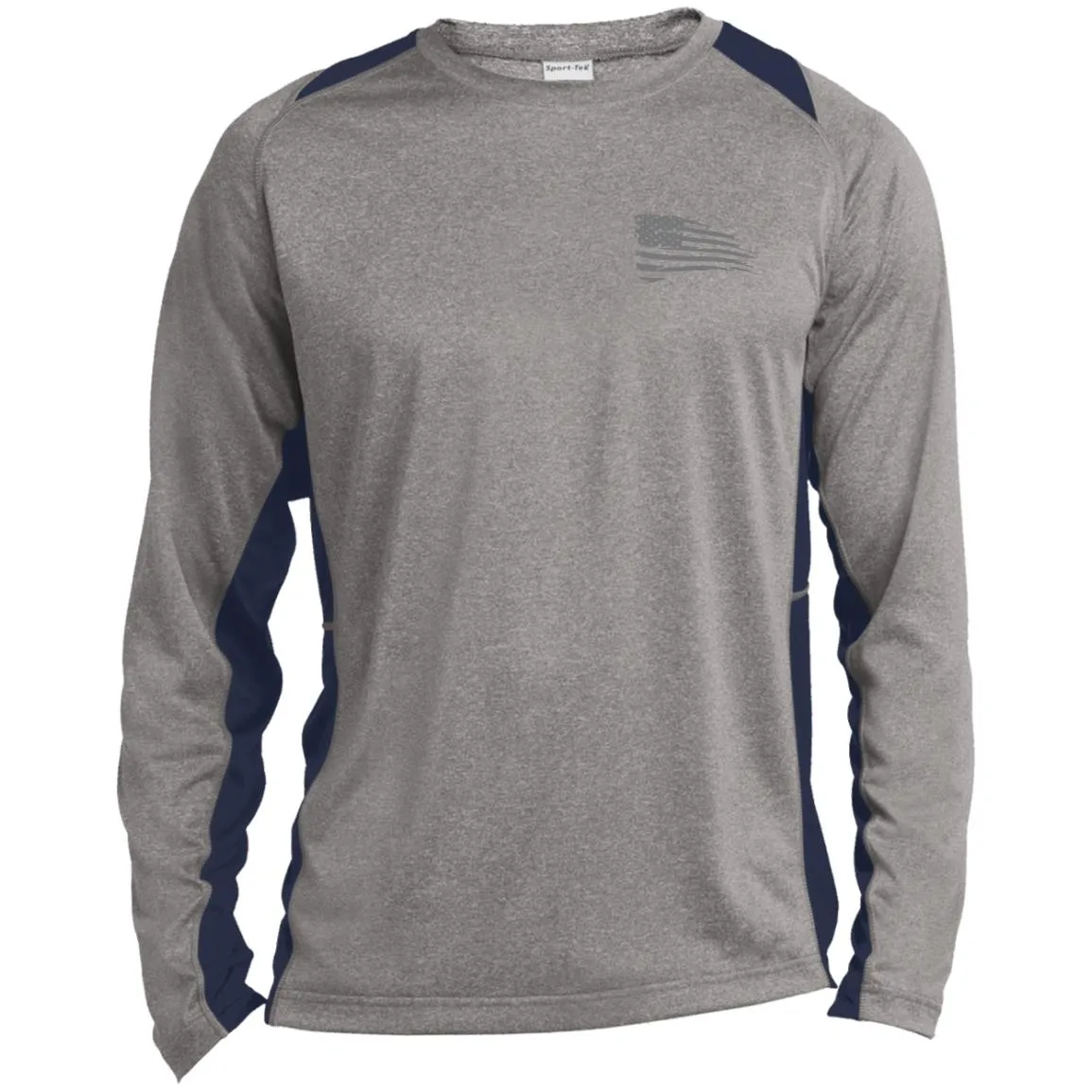 Distressed Flag Long Sleeve Heather Colorblock Performance Tee