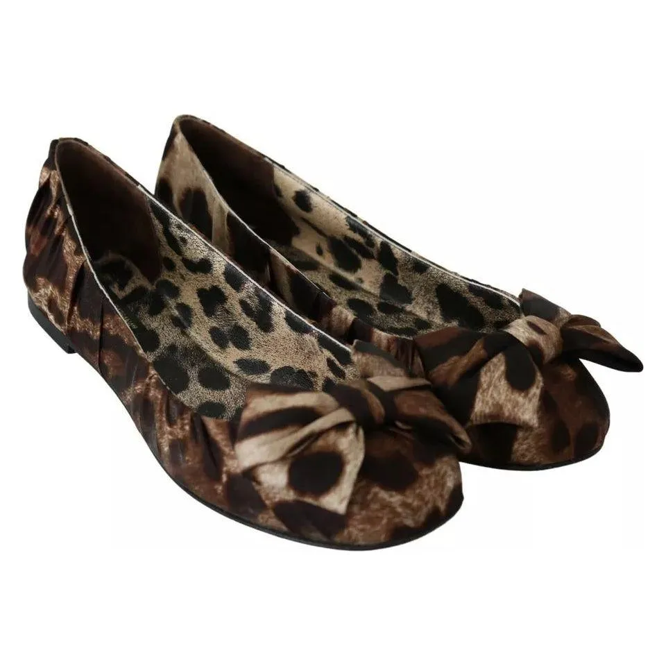 Dolce & Gabbana Brown Leopard Silk Ballerina Flats Shoes