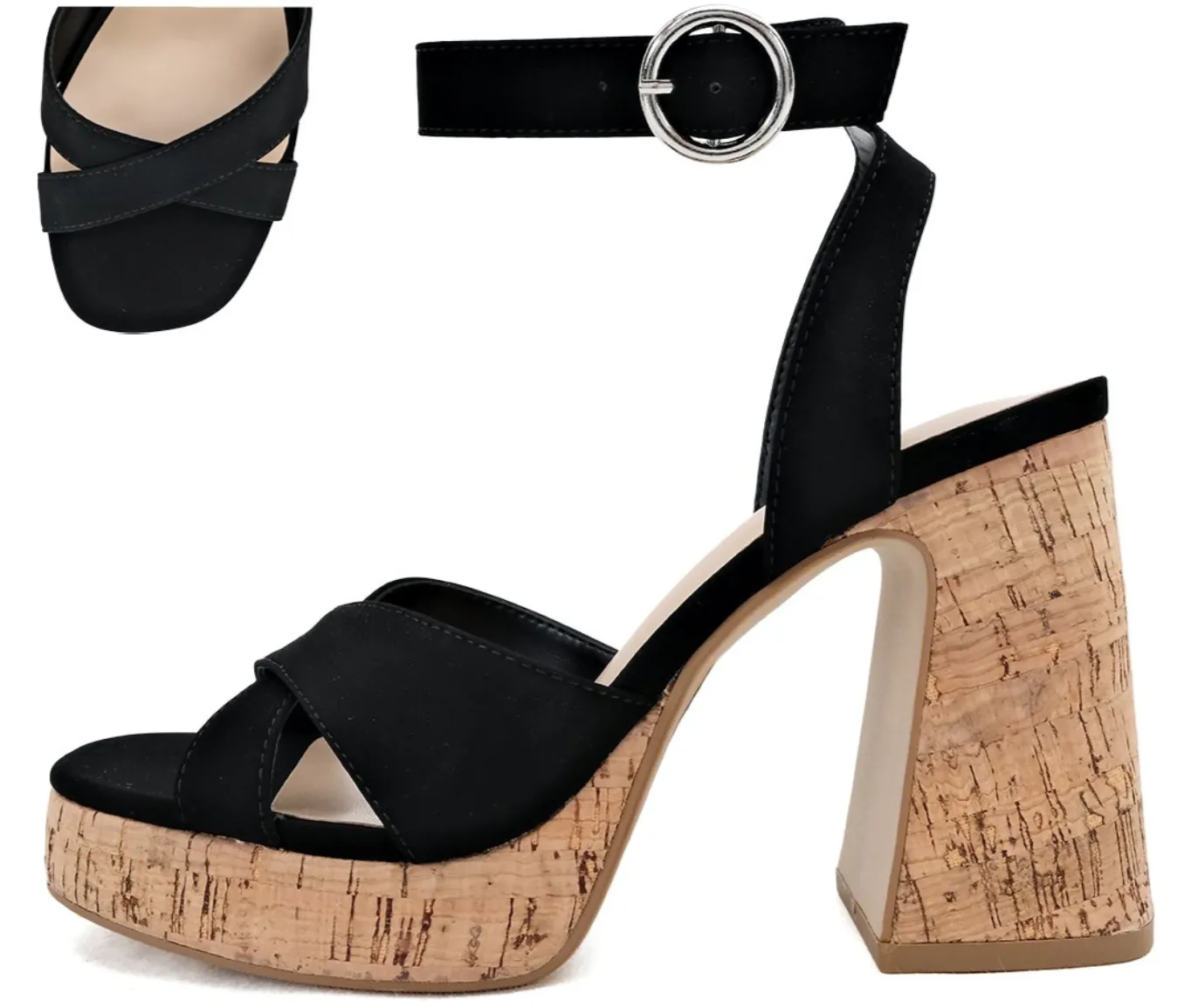 Dressy Black Nubuck Cork High Heel