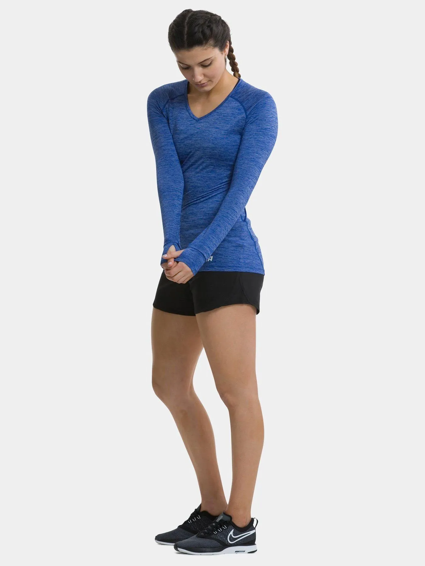 Elle Long Sleeve V Neck Top For Women With Thumbholes