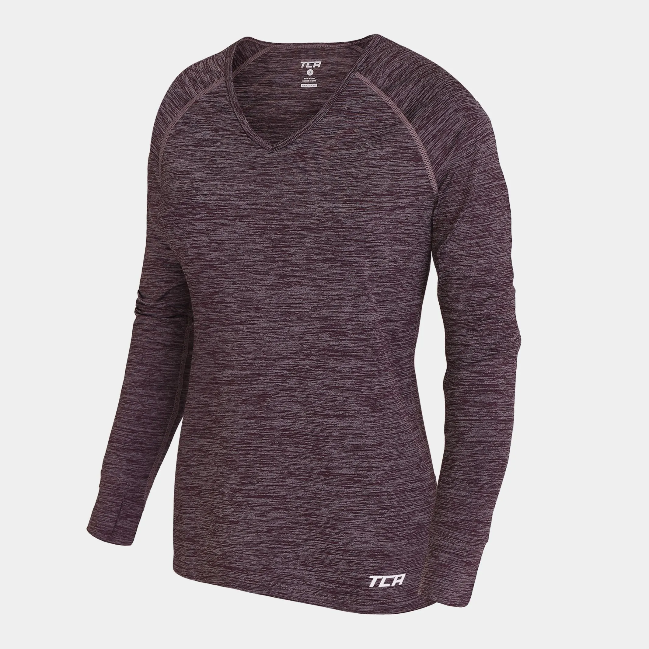 Elle Long Sleeve V Neck Top For Women With Thumbholes