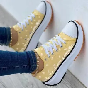 Fashion  Casual Sport Shoes Pattern Canvas Women Sneakers