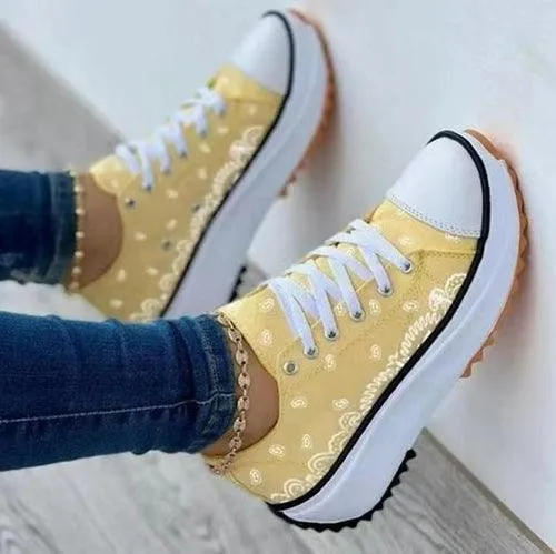 Fashion  Casual Sport Shoes Pattern Canvas Women Sneakers