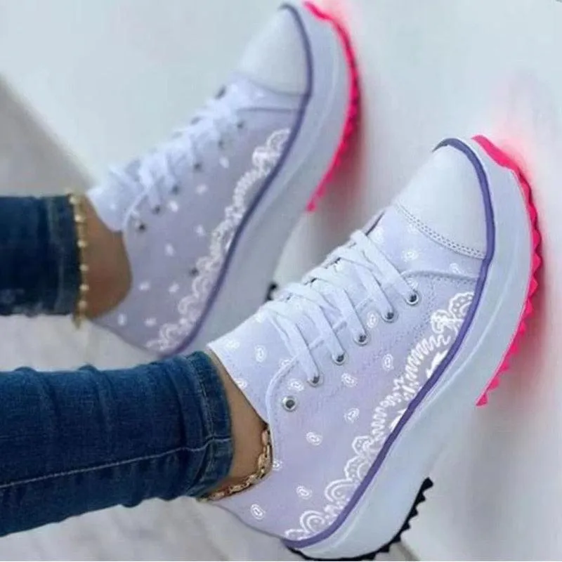 Fashion  Casual Sport Shoes Pattern Canvas Women Sneakers