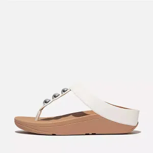 Fitflop Women Fino Mirror-Dome Leather Toe-Post Sandals |HW8-194| Urban White