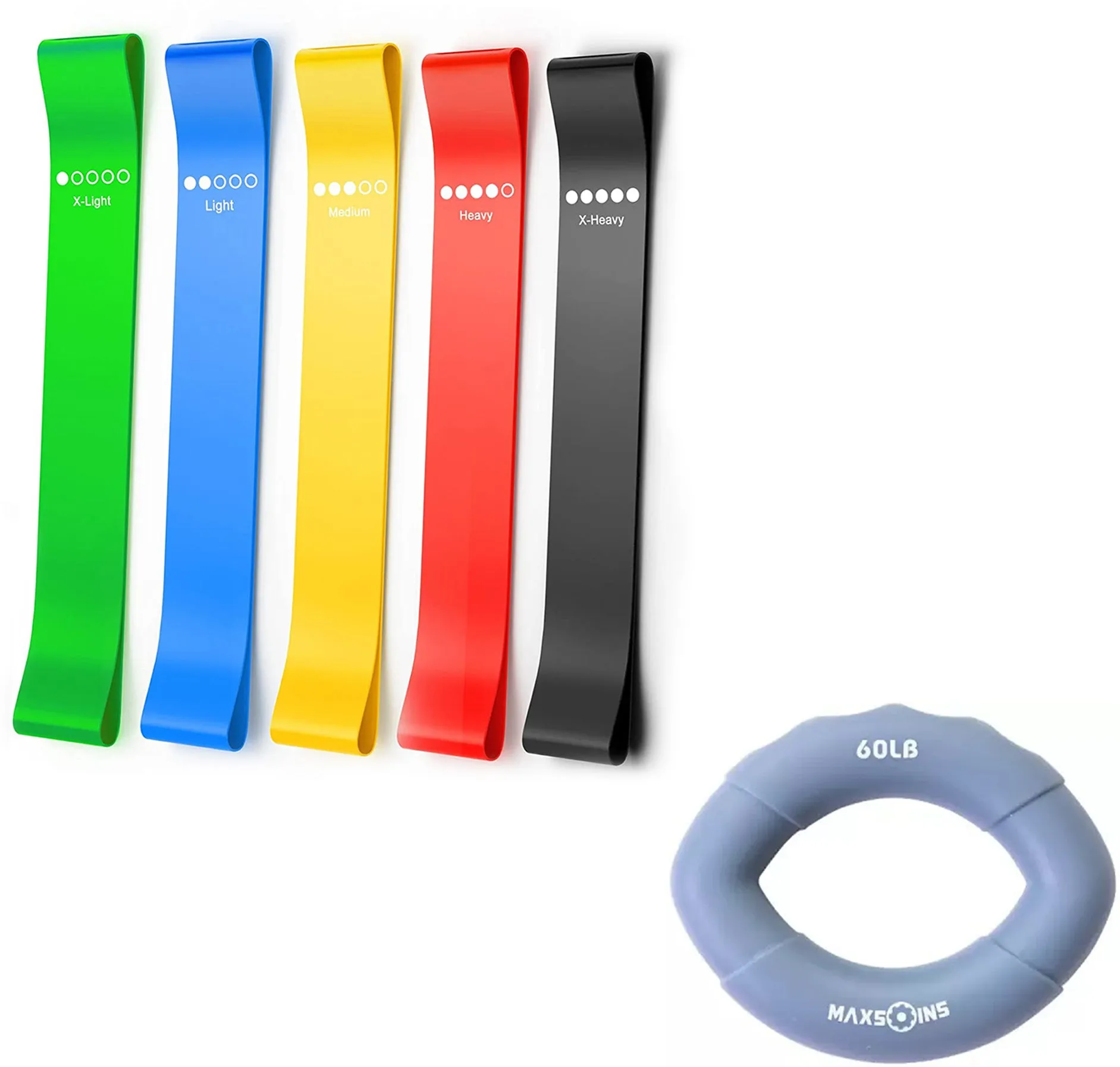 Fitness Combo Pack of Loop Bands Set of 5 & Hand Gripper Ring for Workout