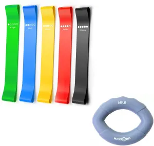 Fitness Combo Pack of Loop Bands Set of 5 & Hand Gripper Ring for Workout