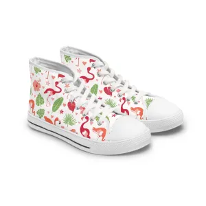 Flamingo and Green Leaves Women's High Top Sneakers