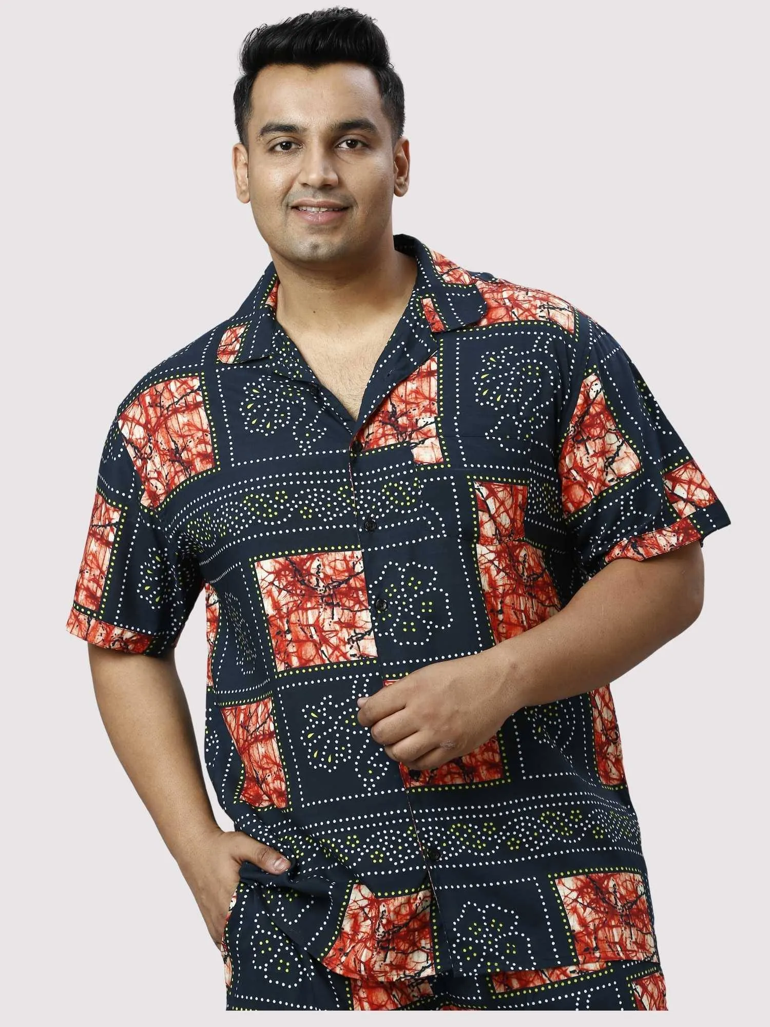 Flower Dots Digital Printed Half Co-ords Set Men's Plus Size