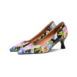 Flower Print Kitten Heel Pumps