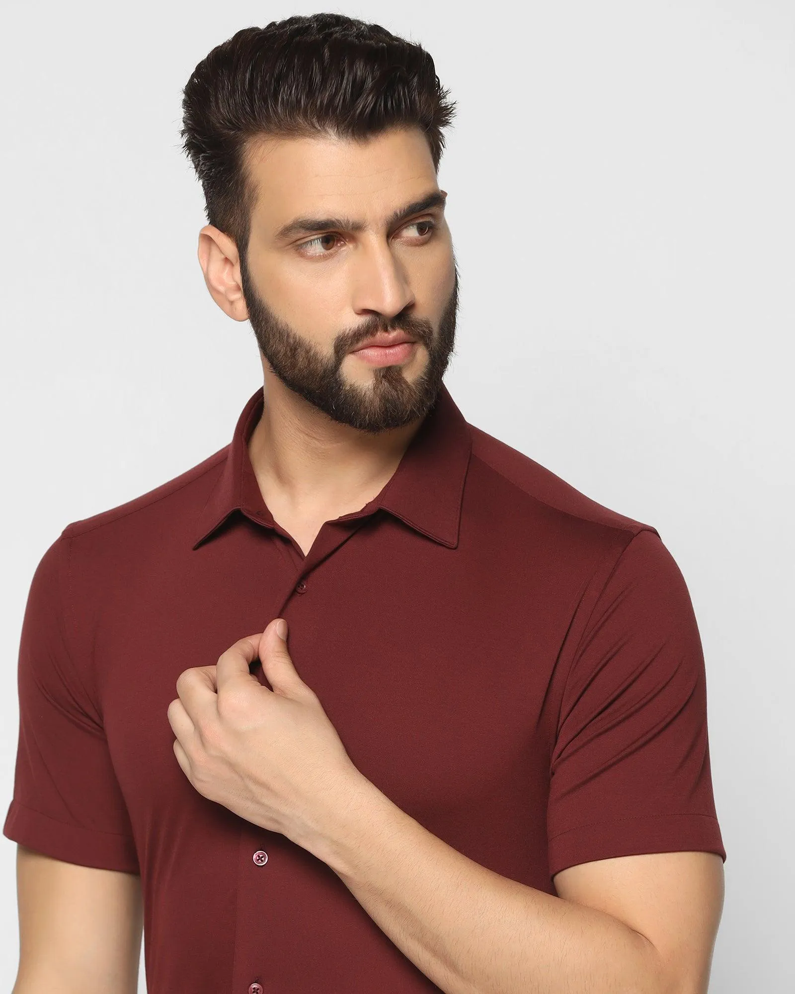 Formal Half Sleeve Wine Solid Shirt - Primus