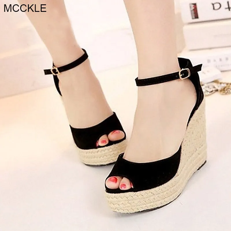 Free Shippin !! MCCKLE Fashion Superior Quality Comfortable Bohemian Wedges Women Sandals For Lady Shoes High Platform Open Toe Flip Flops Plus