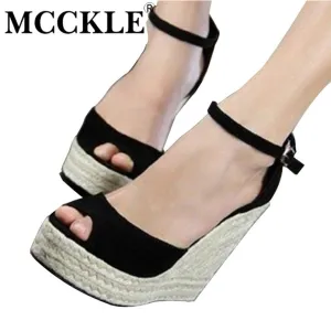 Free Shippin !! MCCKLE Fashion Superior Quality Comfortable Bohemian Wedges Women Sandals For Lady Shoes High Platform Open Toe Flip Flops Plus