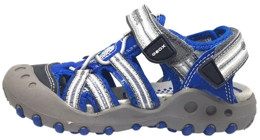 Geox Boy's Kyle Royal Blue & Grey Single Hook and Loop Strap Bumper Toe Sandal