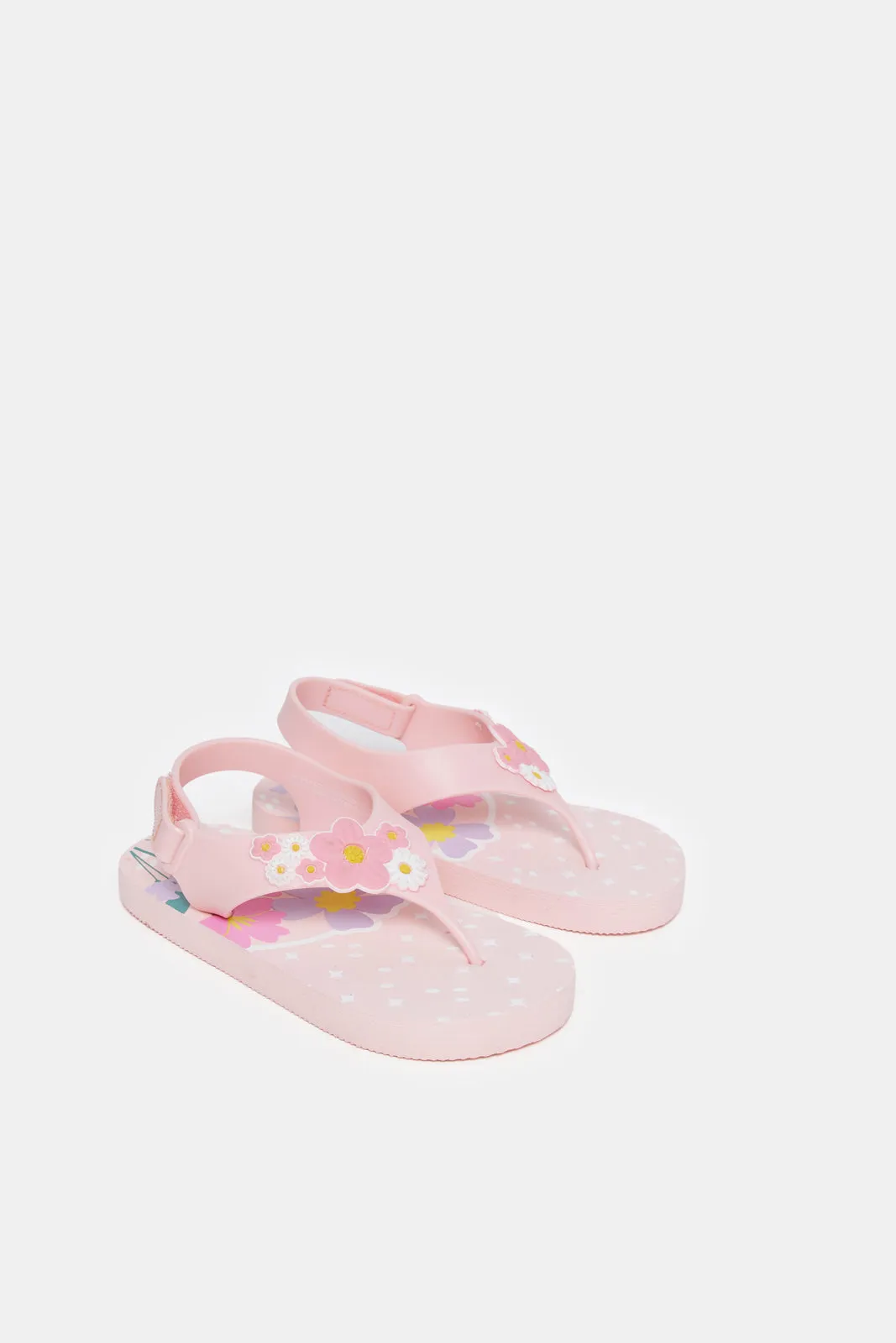 Girls Pink Embellished Floral Toe Slippers