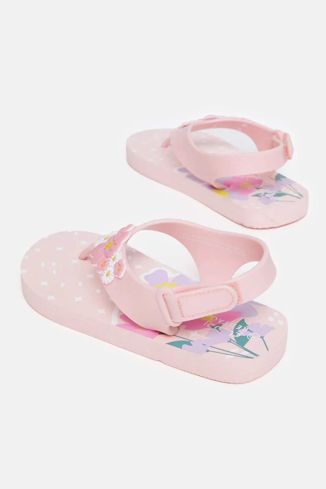 Girls Pink Embellished Floral Toe Slippers