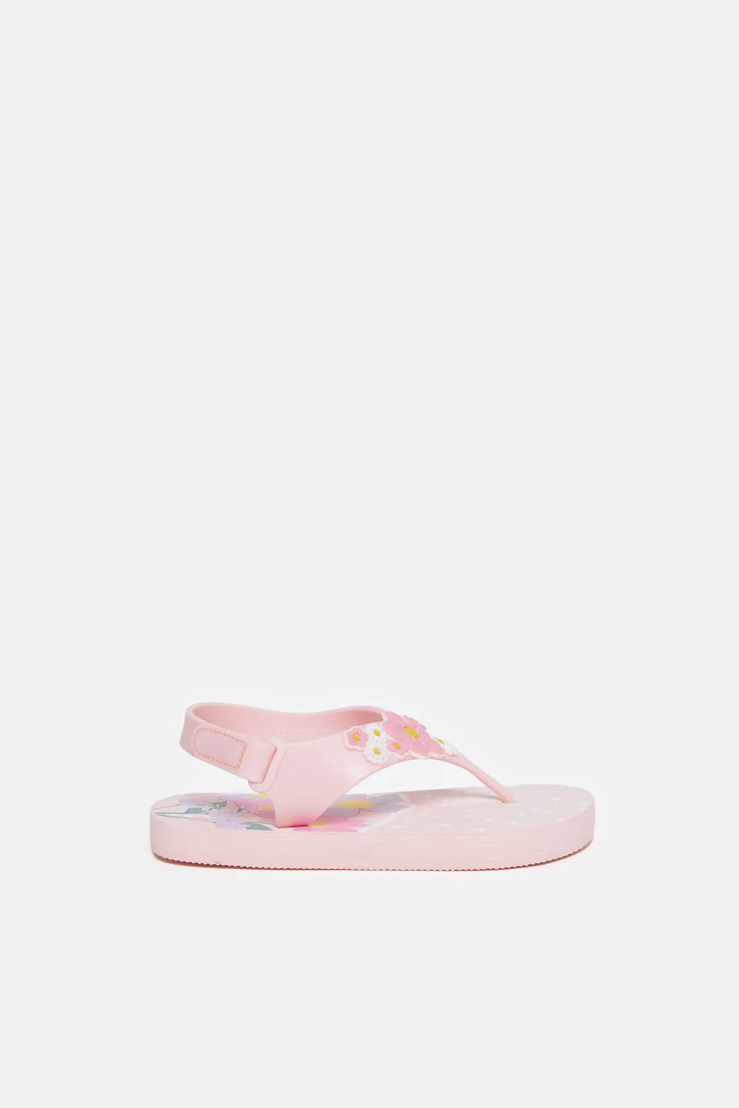 Girls Pink Embellished Floral Toe Slippers