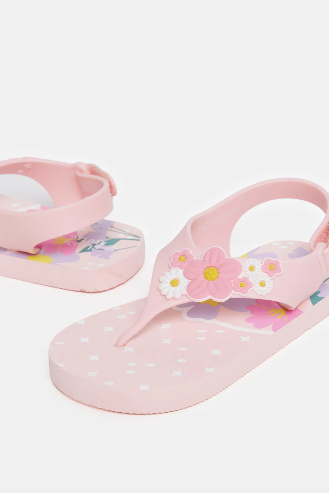 Girls Pink Embellished Floral Toe Slippers