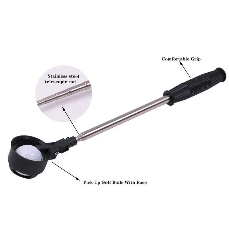 Golf 8 Sections Foldable Antenna Rod Stainless Steel Ball Picker(Black)