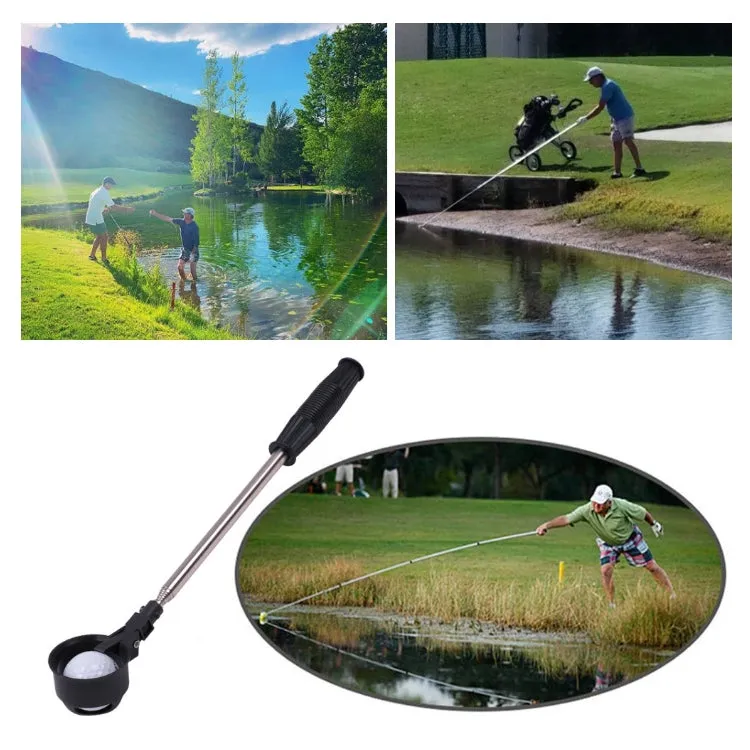 Golf 8 Sections Foldable Antenna Rod Stainless Steel Ball Picker(Black)