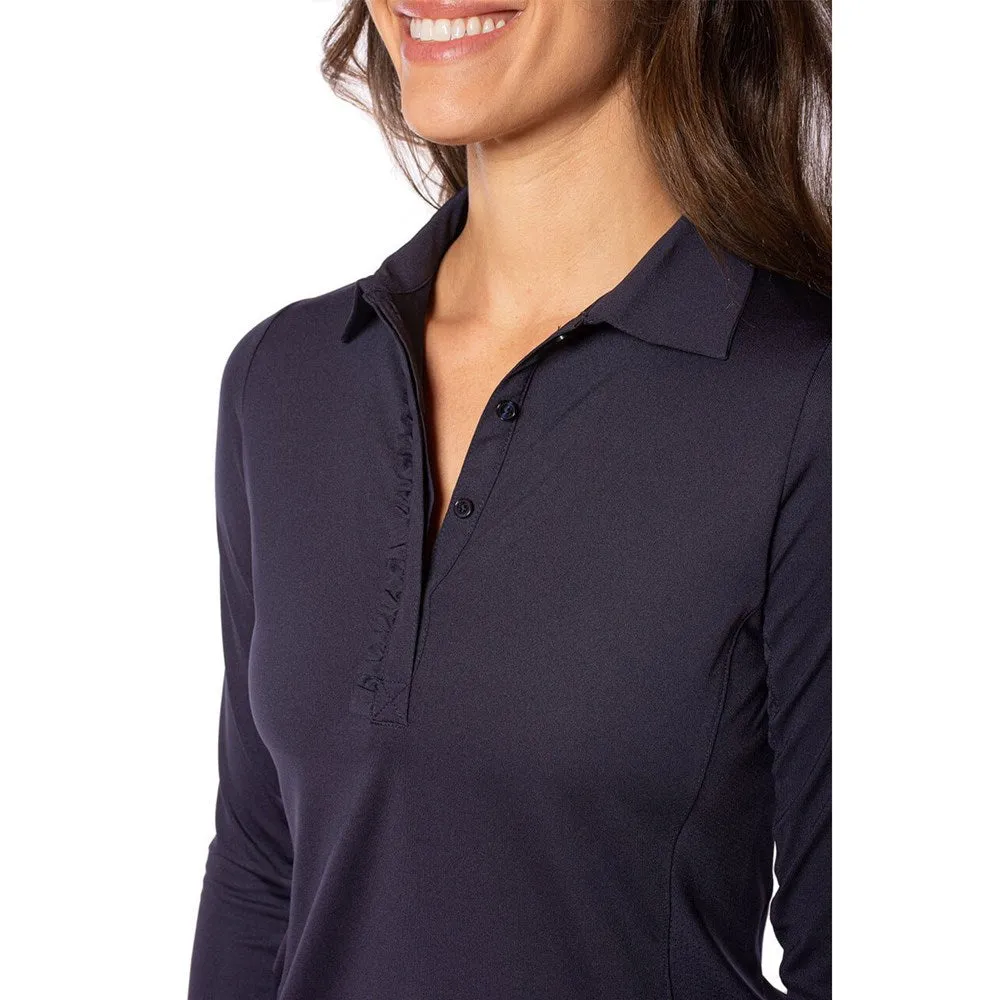 Golftini Women's Long Sleeve Ruffle Golf Polo Shirt - Navy