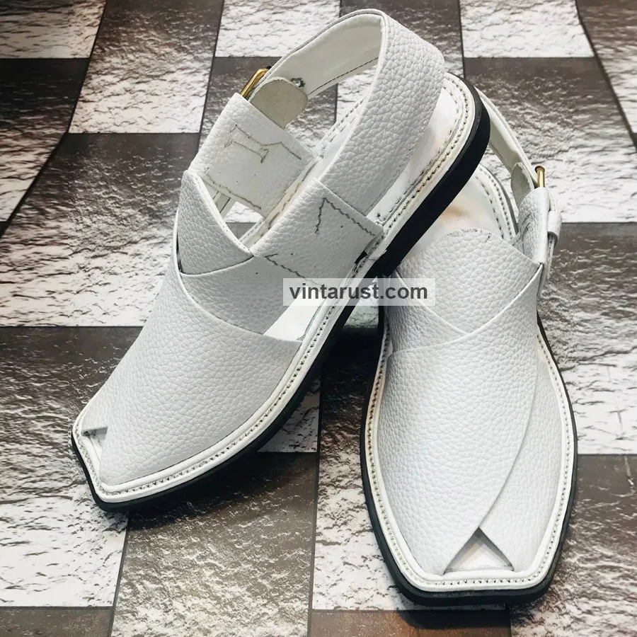 Handmade White Stylish Dotted Kaptaan Men's Chappal