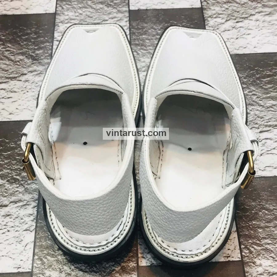 Handmade White Stylish Dotted Kaptaan Men's Chappal