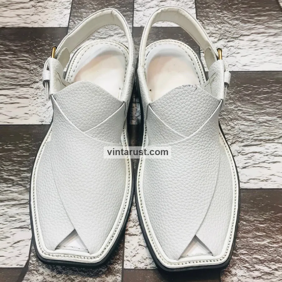 Handmade White Stylish Dotted Kaptaan Men's Chappal