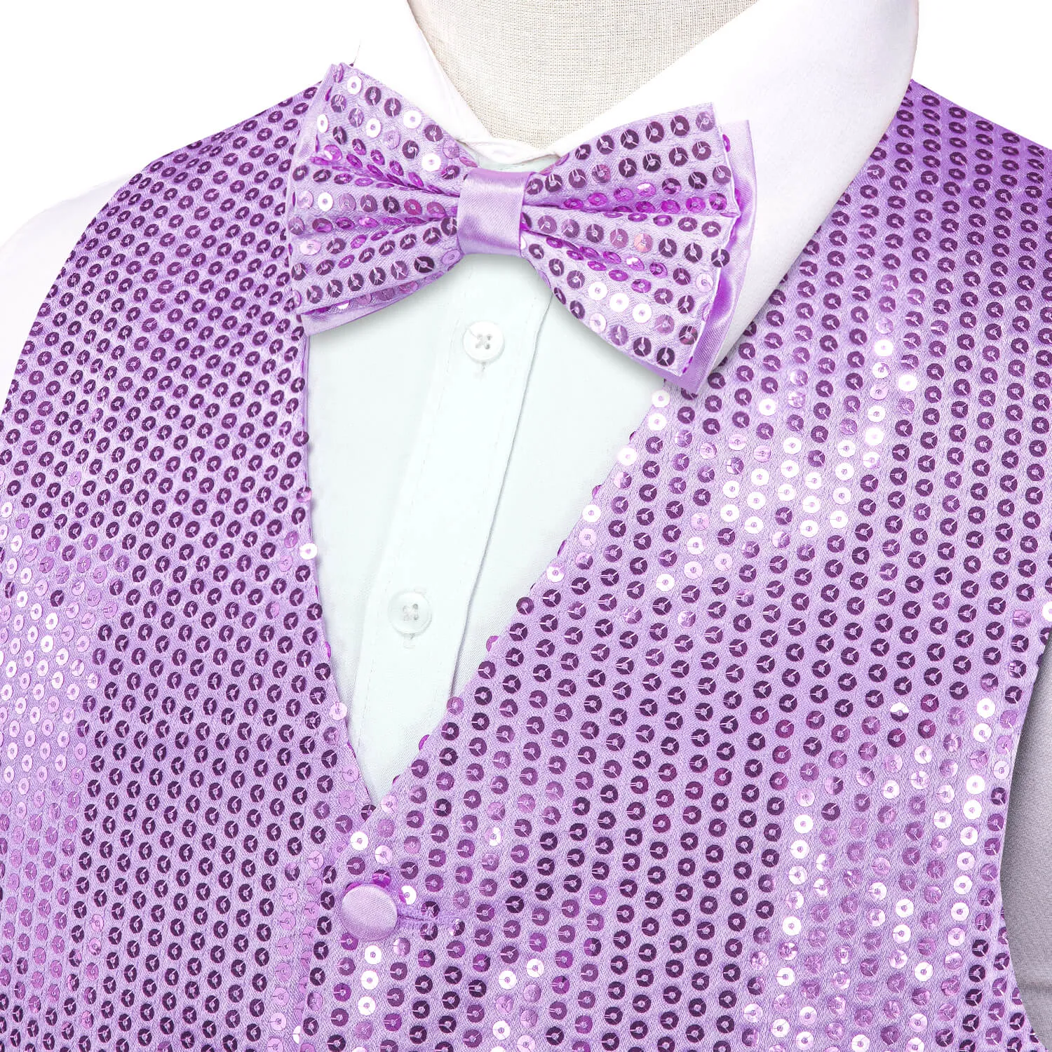 Hi-Tie Mens Sequin Vest Plum Purple Bowtie Waistcoat Set