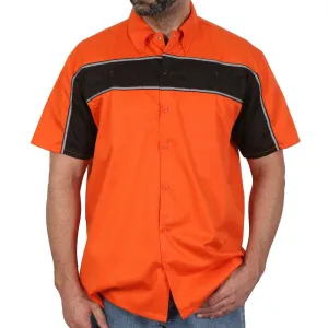 Hot Leathers GMM1007 Men's 2 Tone Striped Orange/Black Button Up Heavy-Duty Work Shirt for | Classic Mechanic Work Shirt