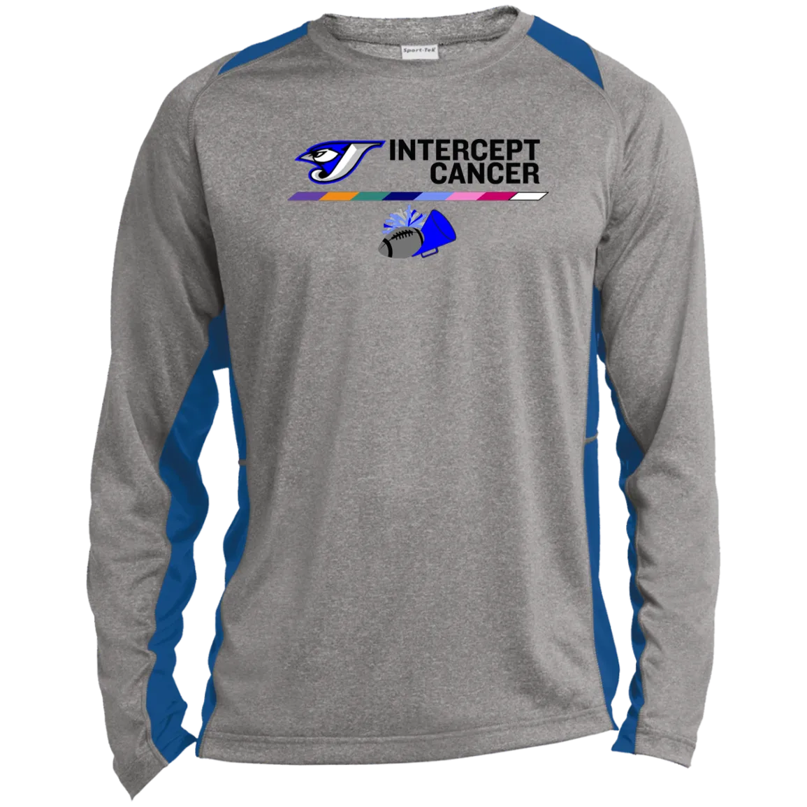 Intercept Cancer ST361LS Long Sleeve Heather Colorblock Performance Tee