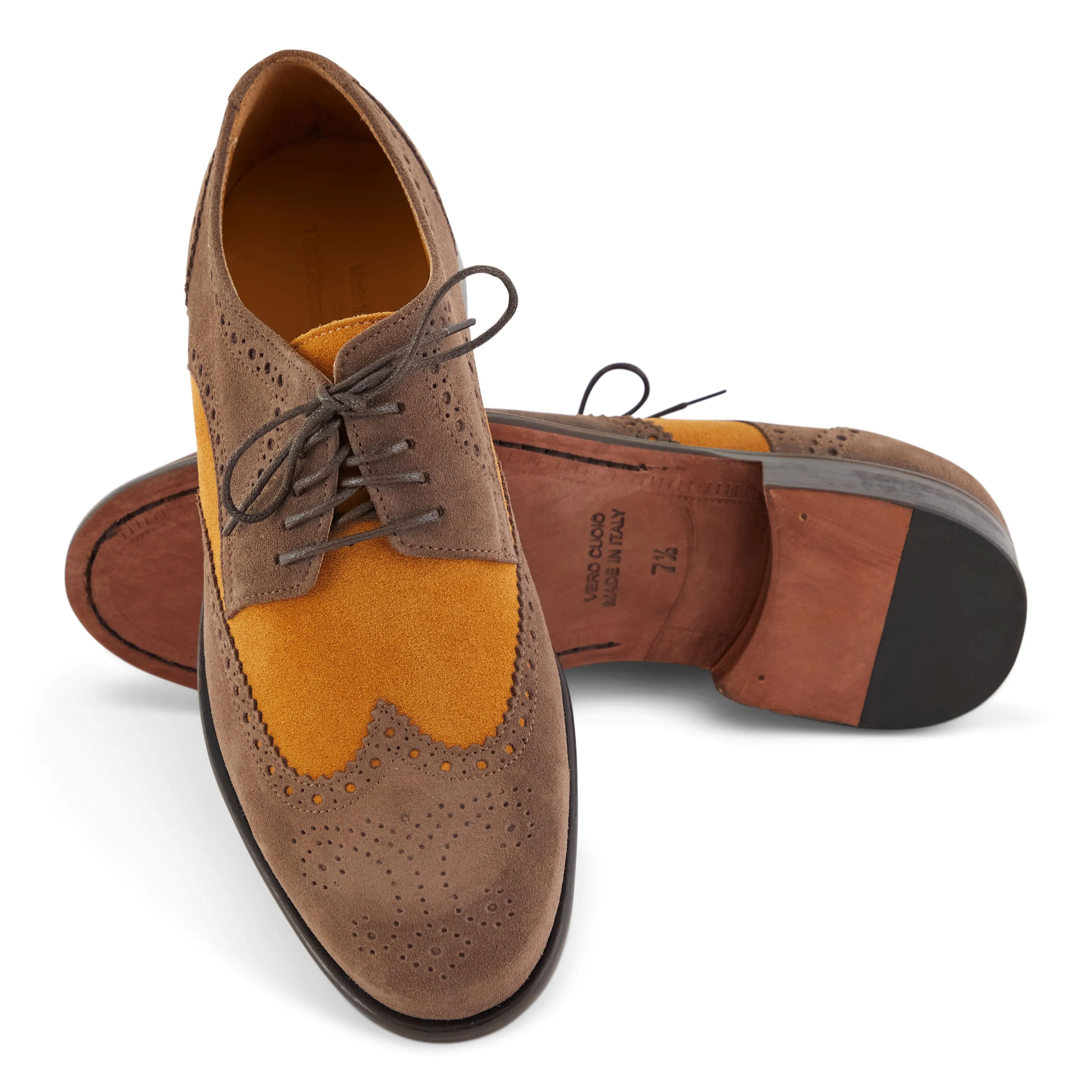 J. Peterman Men's Italian Suede Wing Tips in Cognac