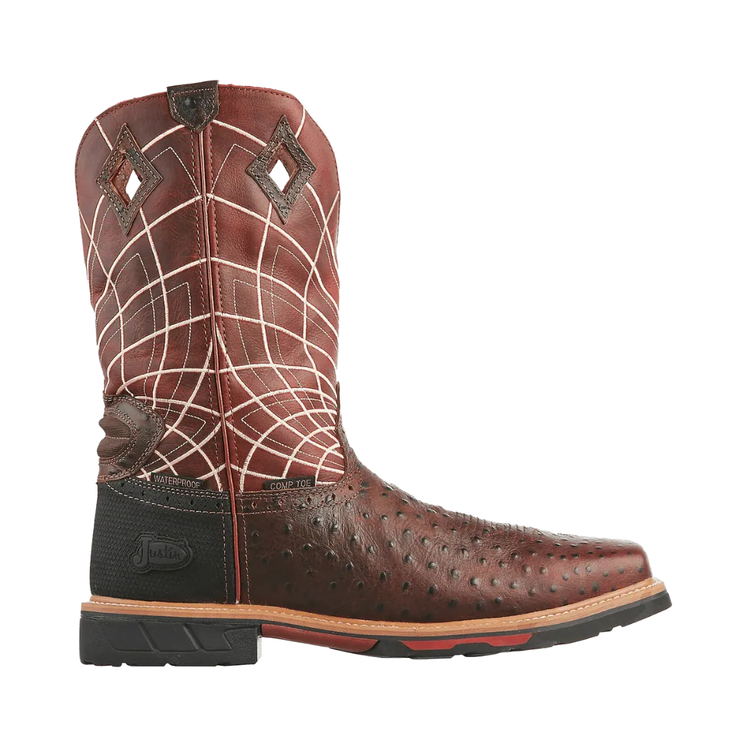 Justin Boots Men's  Work Derrickman Ostrich Print Composite Toe Boots