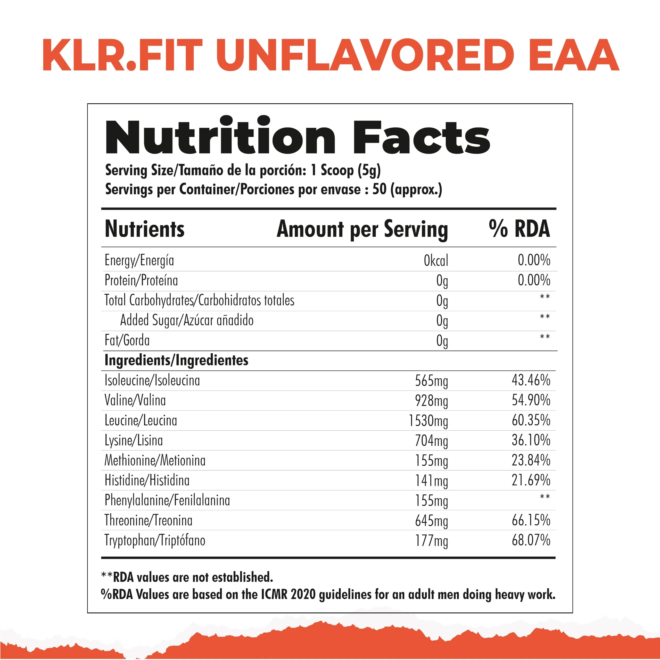 Klr.Fit's EAA Intra - Training/Workout drink Powder with BCAA helps provide Muscle Recovery | Hydration | Performance All 9 Essential Amino Acid- 50 servings