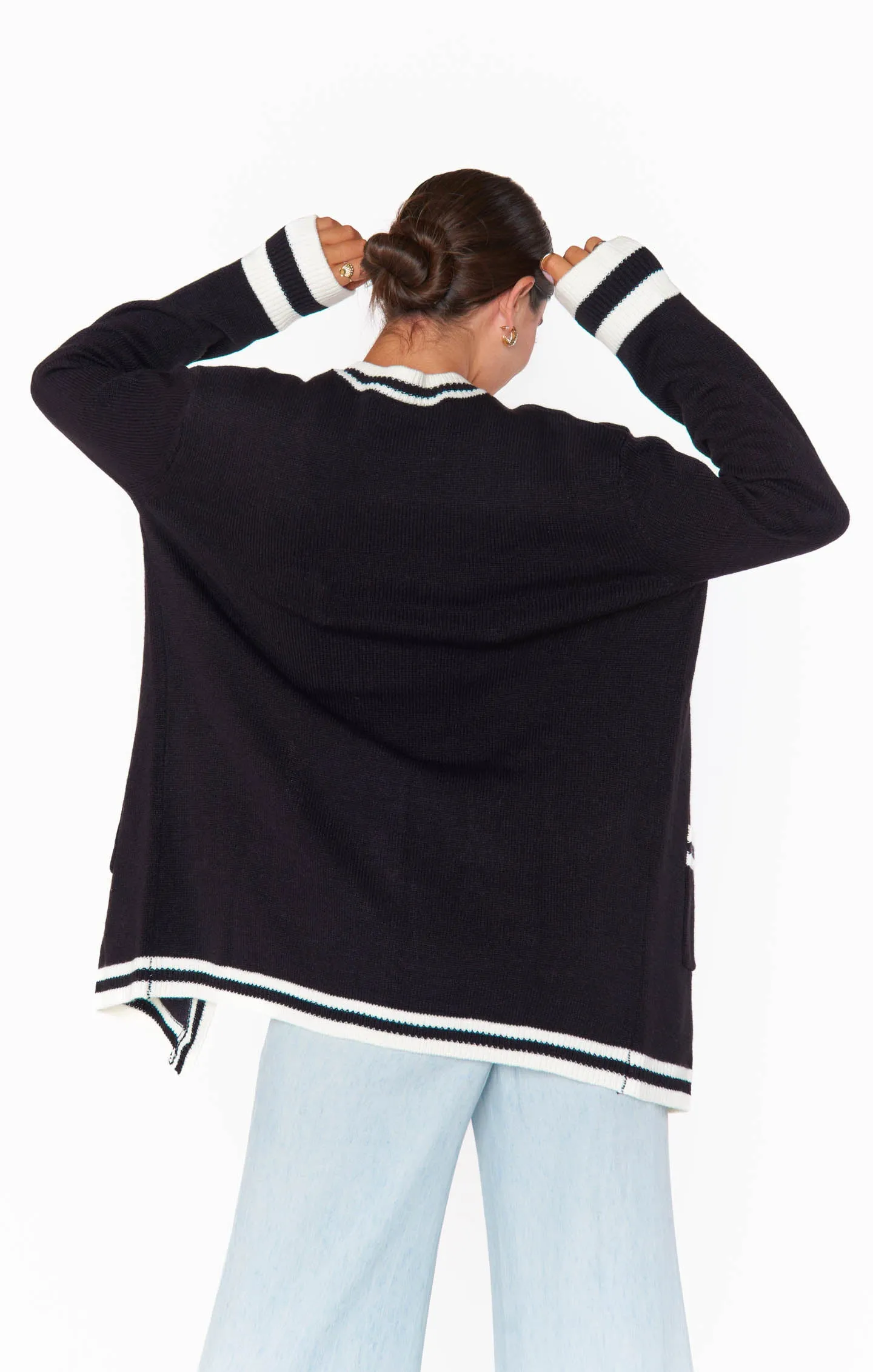 Lambert Cardigan ~ Black Varsity Stripe Knit