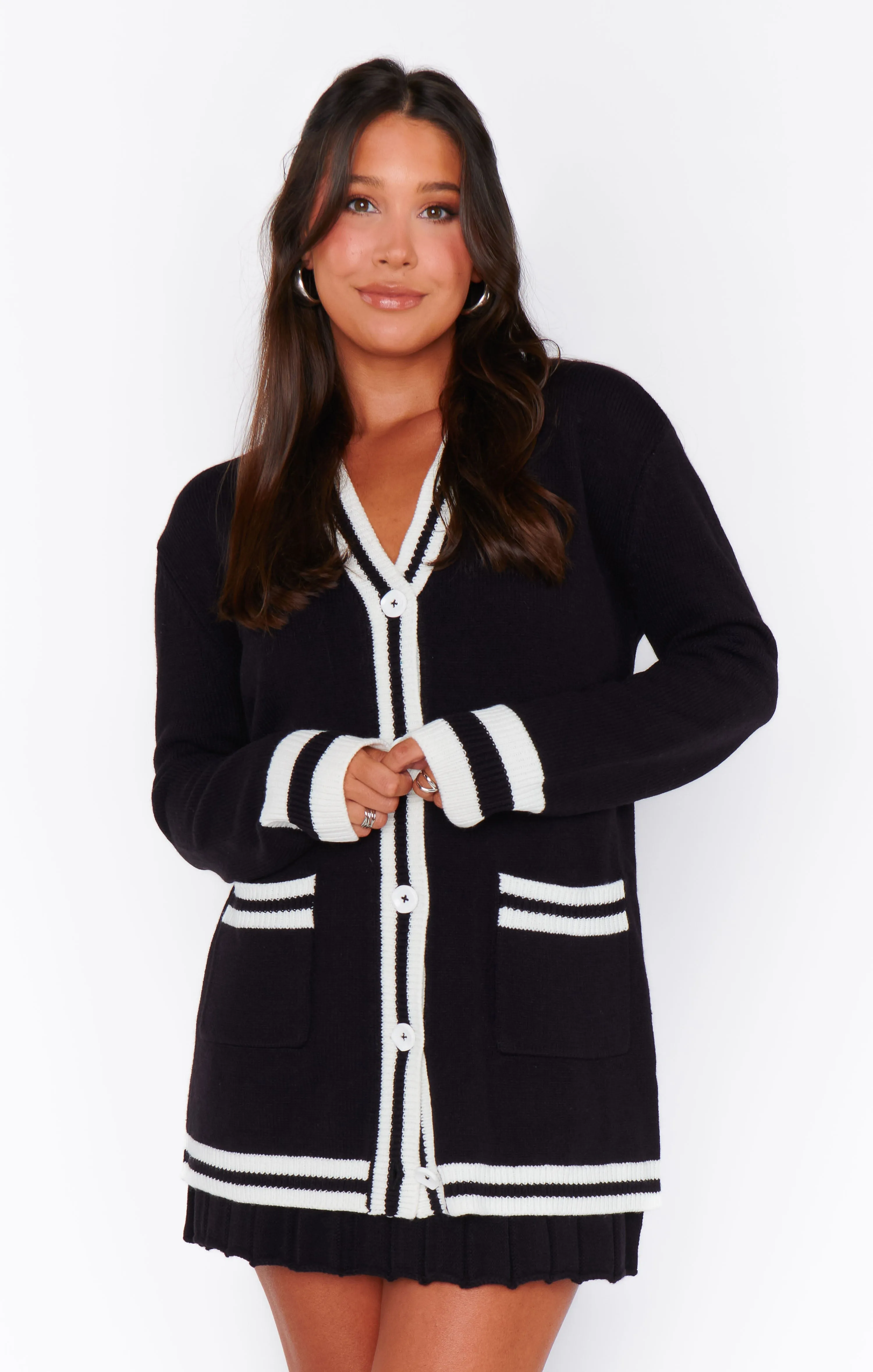 Lambert Cardigan ~ Black Varsity Stripe Knit