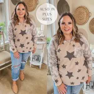 Last Chance Size Small | Cozy Time Tie Dye Long Sleeve Star Print Top in Beige