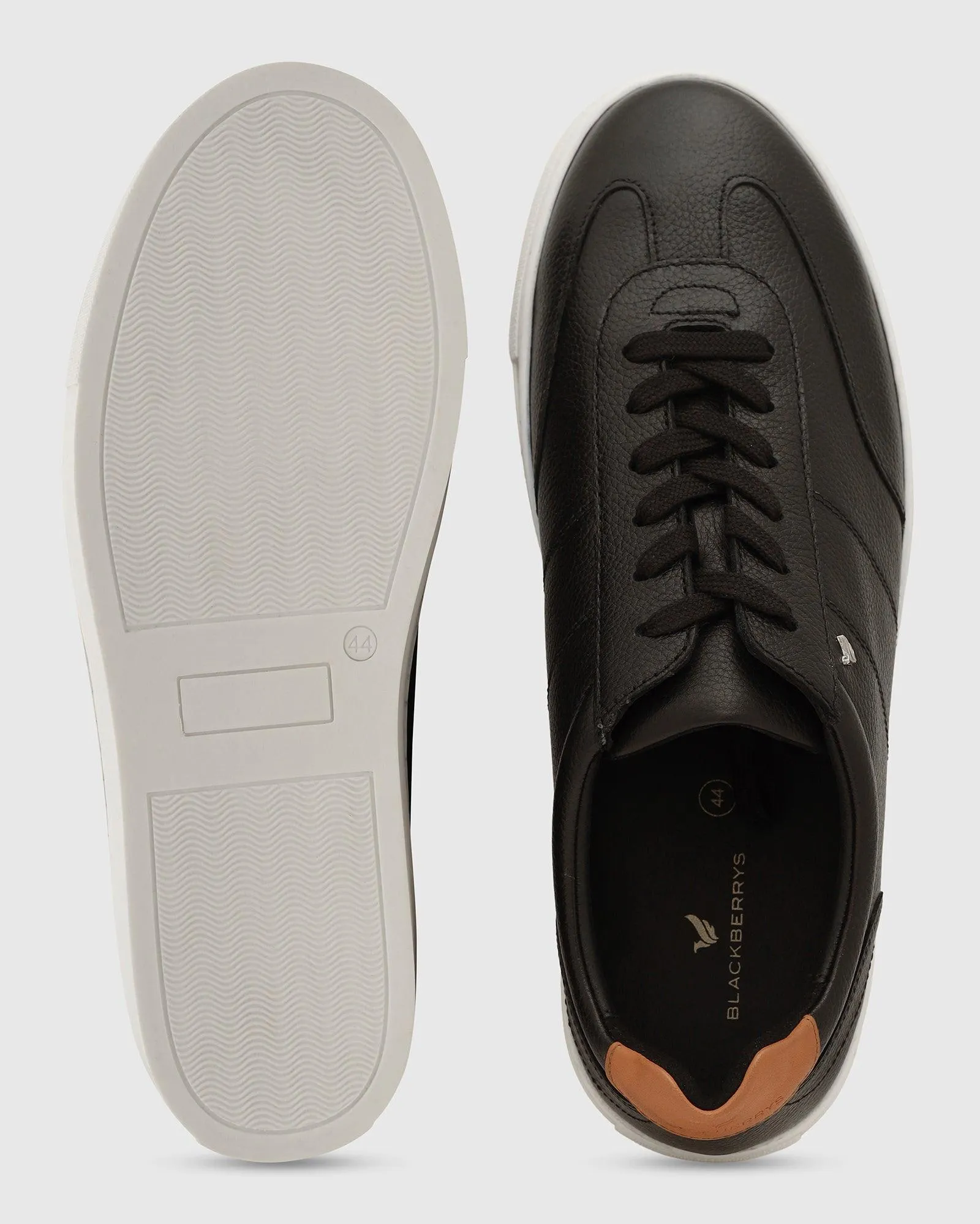 Leather Jet Black Solid Sneakers - Tablet