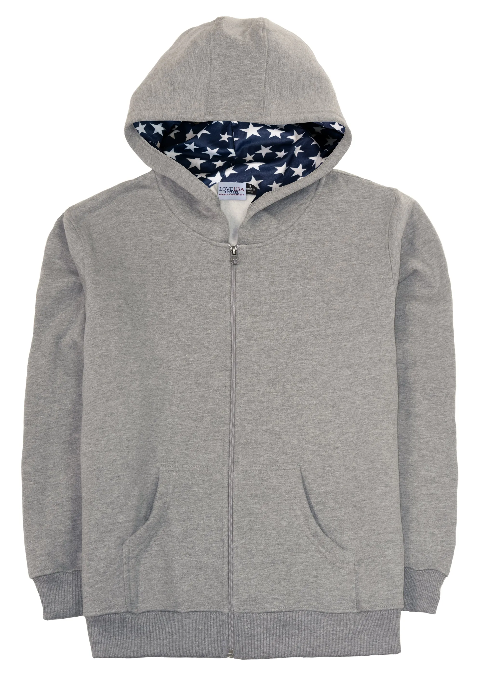 LOVE USA APPAREL Men's Heavy Duty Heavy Weight Micro Fleece Patriotic Full Zip Hoodie Sweatshirt with Stars Lined Hoodie