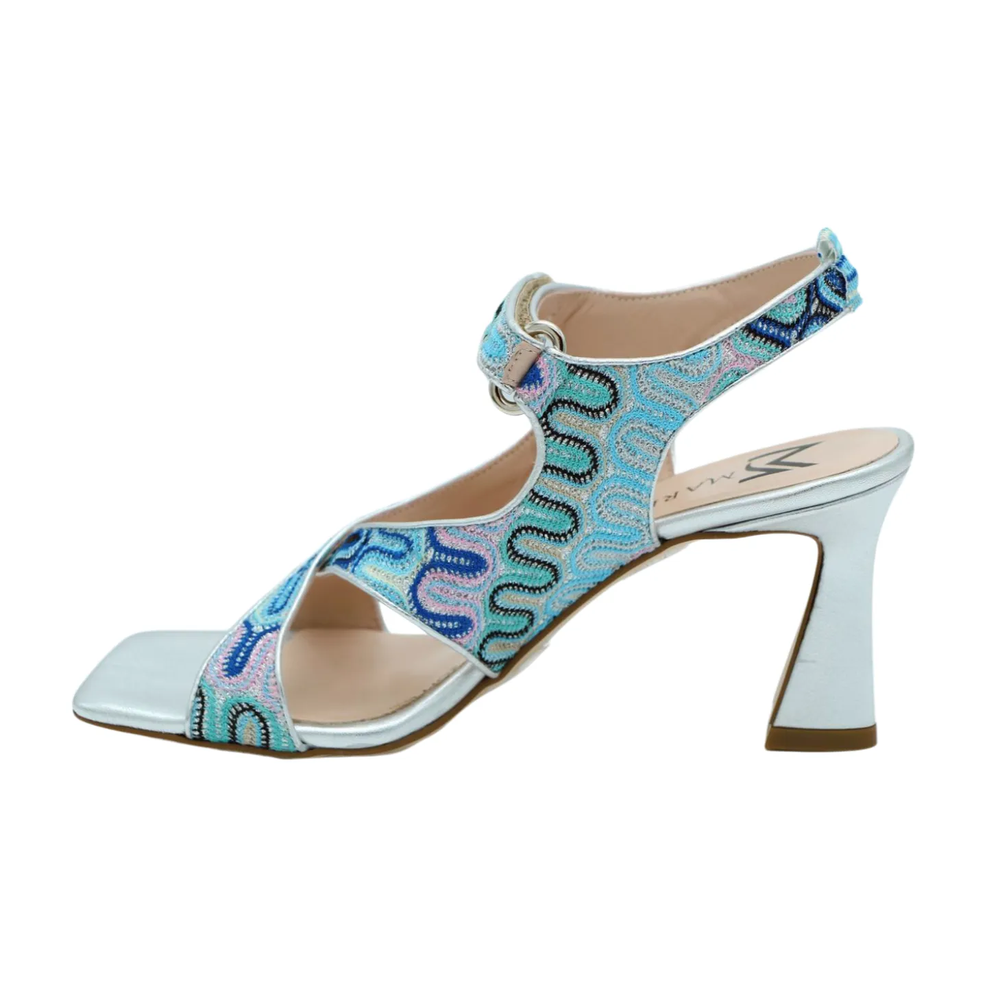 MARIAN Blue Sandal with Silver Block Heel 52902