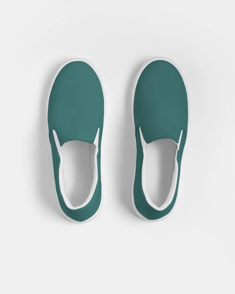 Medium Dark Blue Cool Green Slip-On Canvas Sneakers | Women's | Medium Dark Pastel Blue Cool Green | C60M0Y30K60