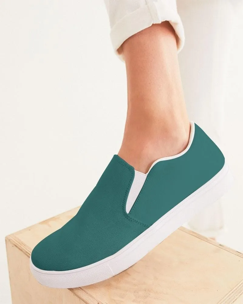 Medium Dark Blue Cool Green Slip-On Canvas Sneakers | Women's | Medium Dark Pastel Blue Cool Green | C60M0Y30K60