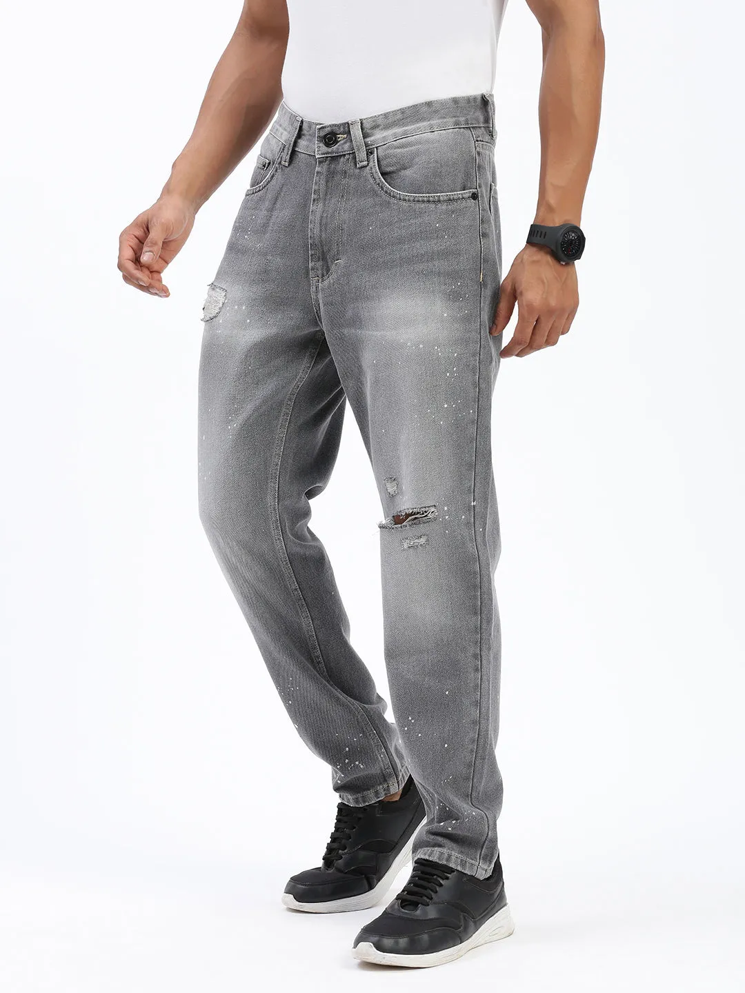 Men Grey Regular Fit Cropped Jeans