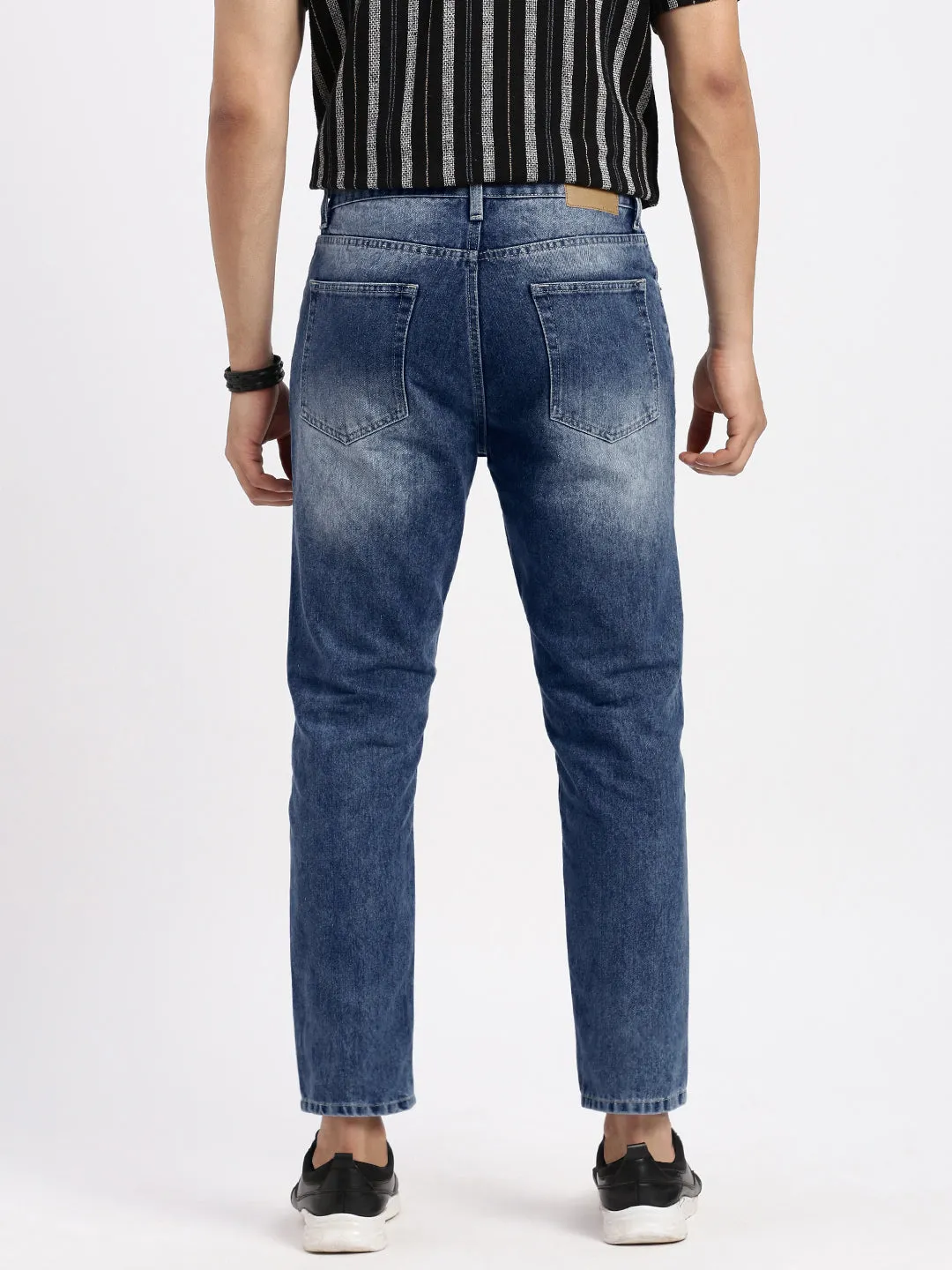 Men Regular Fit Cropped Blue Jeans