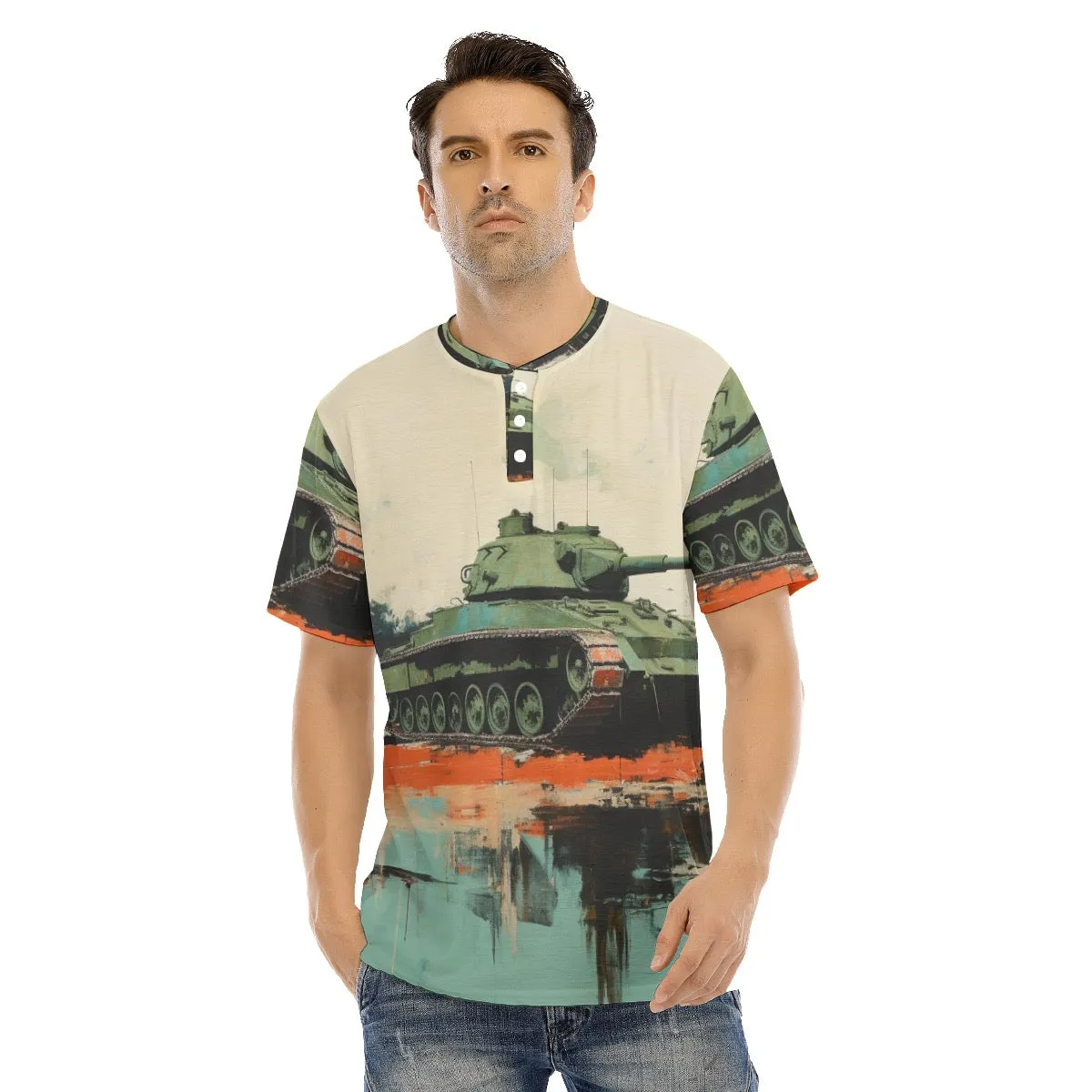 Men's Short Sleeve T-shirt With Button Closure #y152