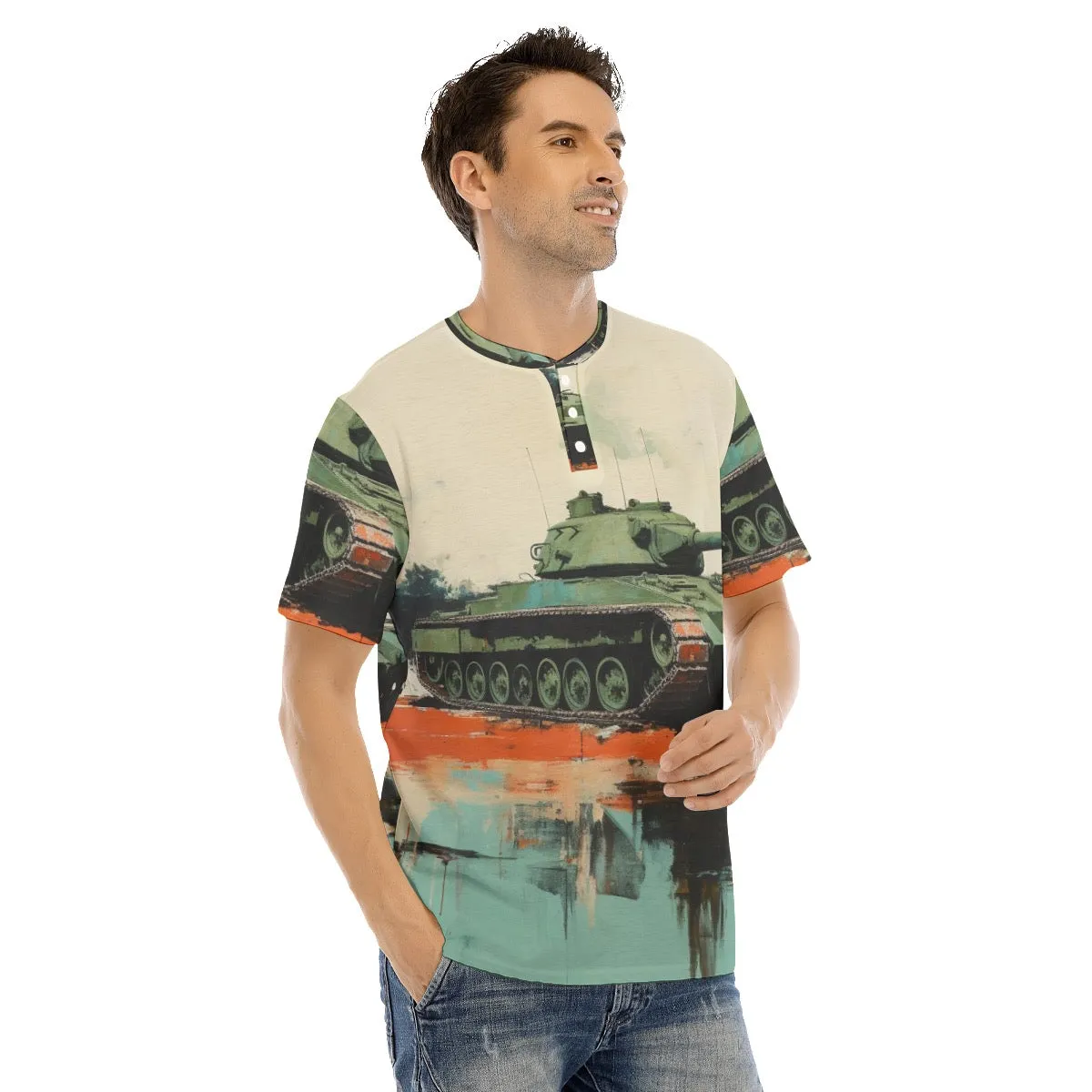 Men's Short Sleeve T-shirt With Button Closure #y152