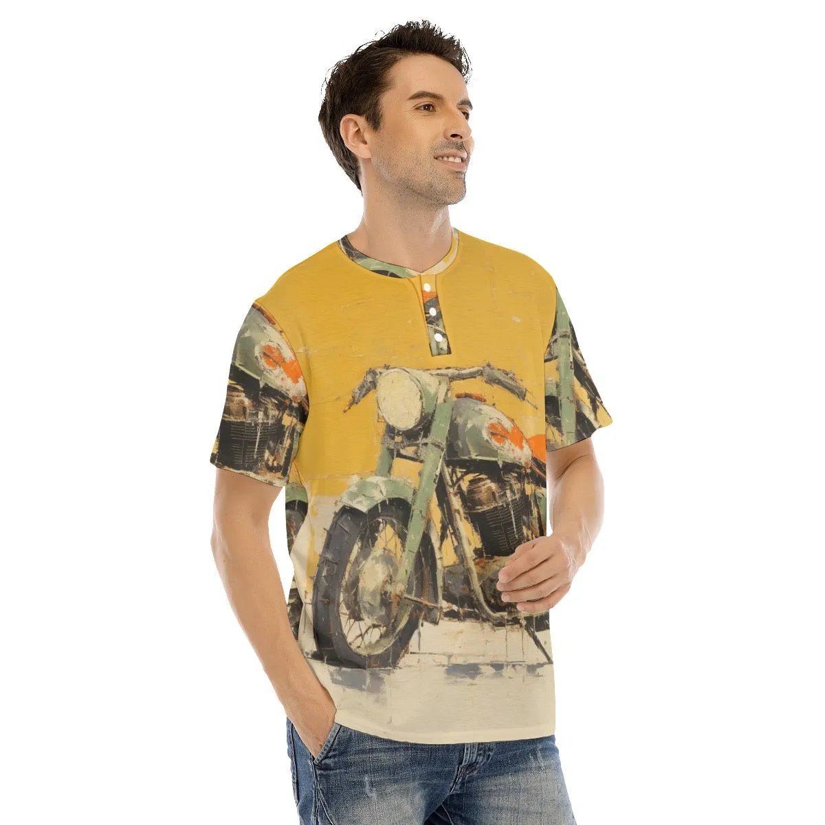 Men's Short Sleeve T-shirt With Button Closure #y191