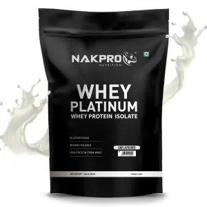 NAKPRO Platinum Whey Protein Isolate | 30.6g Protein, 7.01g BCAA | Easy Mixing, Low Carbs, Easy Digesting Whey Protein Supplement Powder (1 Kg, Unflavoured)