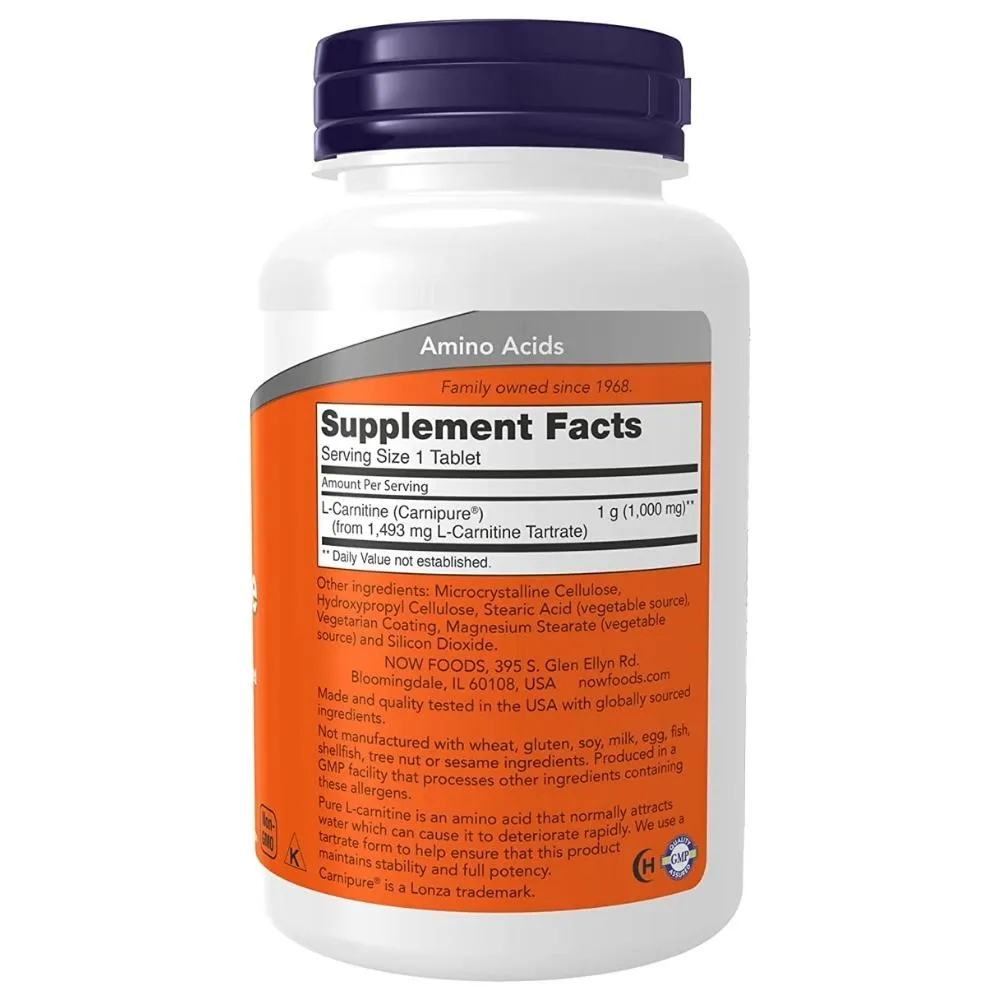 Now Foods L-Carnitine Tartrate 1000mg 50 Tablets