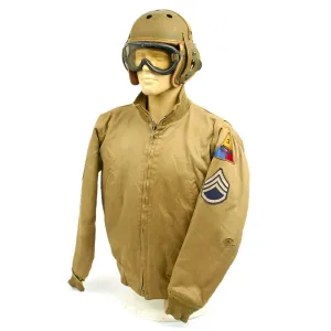 Original U.S. WWII 3rd Armored Division Staff Sergeant Tanker Set- Jacket, M38 Helmet, Polaroid Goggles